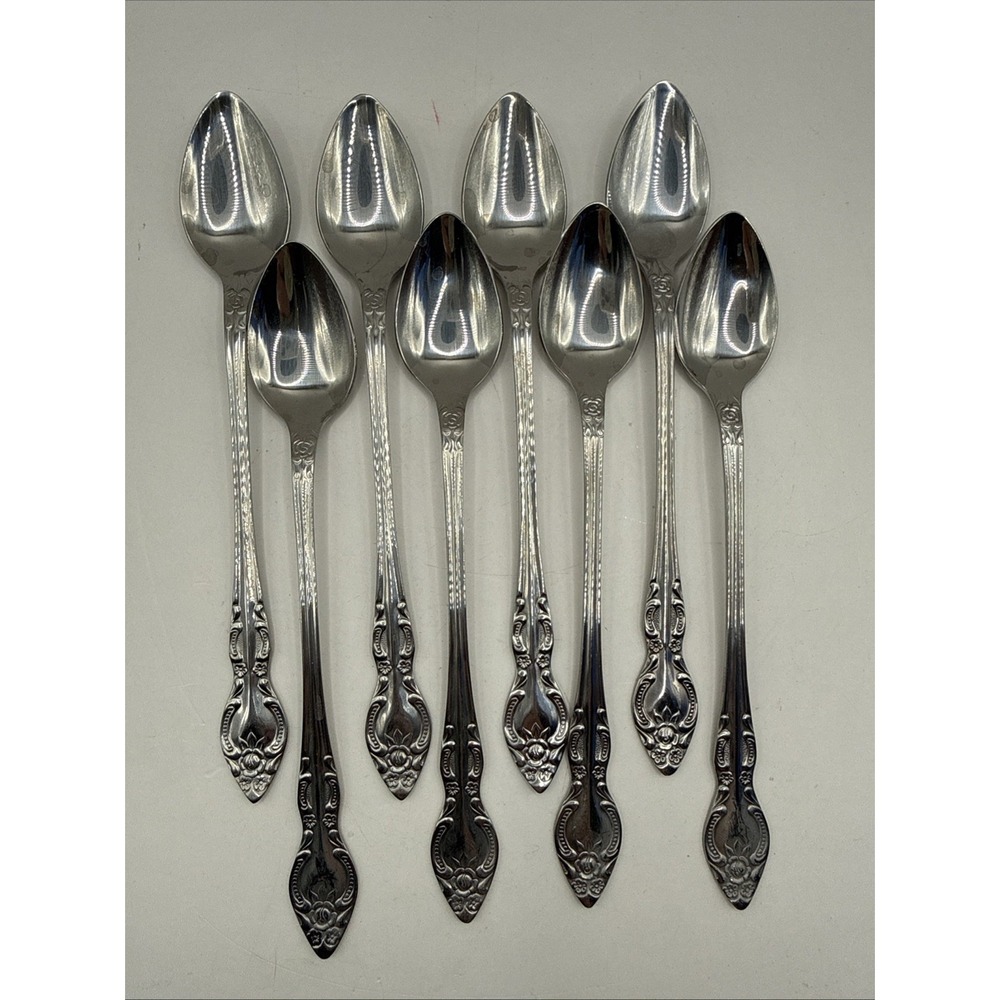 SILVERWARE ROGERS Stainless Steel Lisette ~ Lot of 8 Ice Tea Spoons EUC Korea